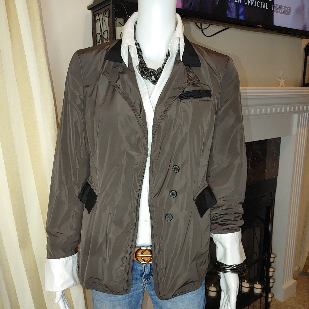 STRENESSE BLUE TWO-TONE BLAZER JACKET, SEAWEED GREEN WITH BLACK DETAIL 4